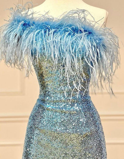 Sheath Sequin Homecoming Dresses with Feather