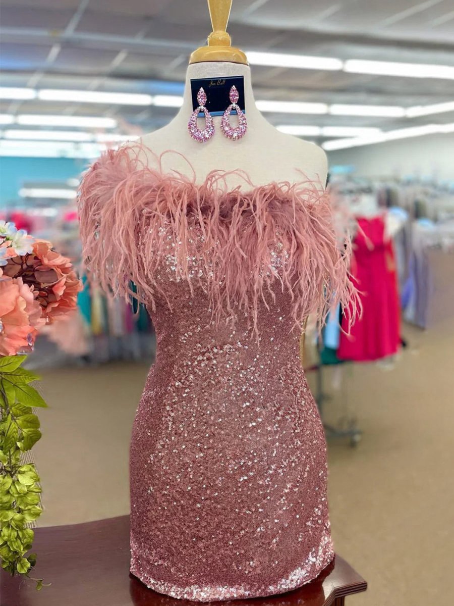 Sheath Sequin Homecoming Dresses with Feather