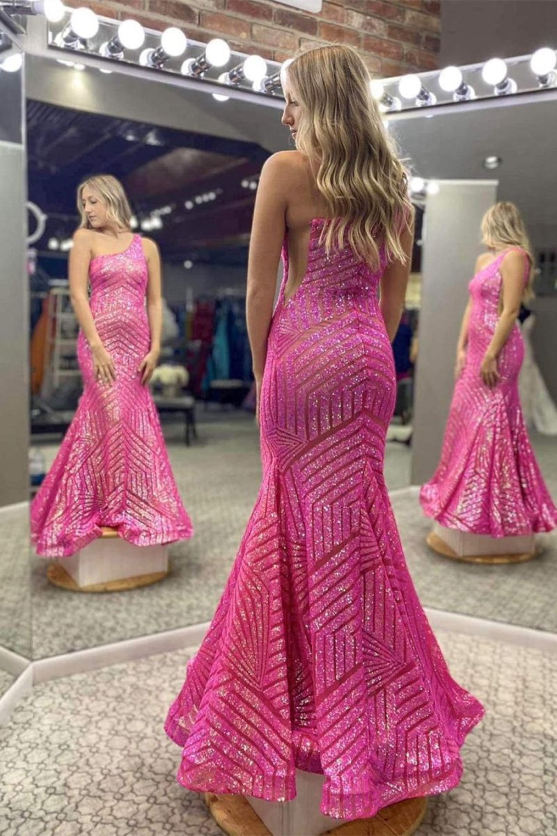 Mermaid Unique One Shoulder Sequins Prom Dresses