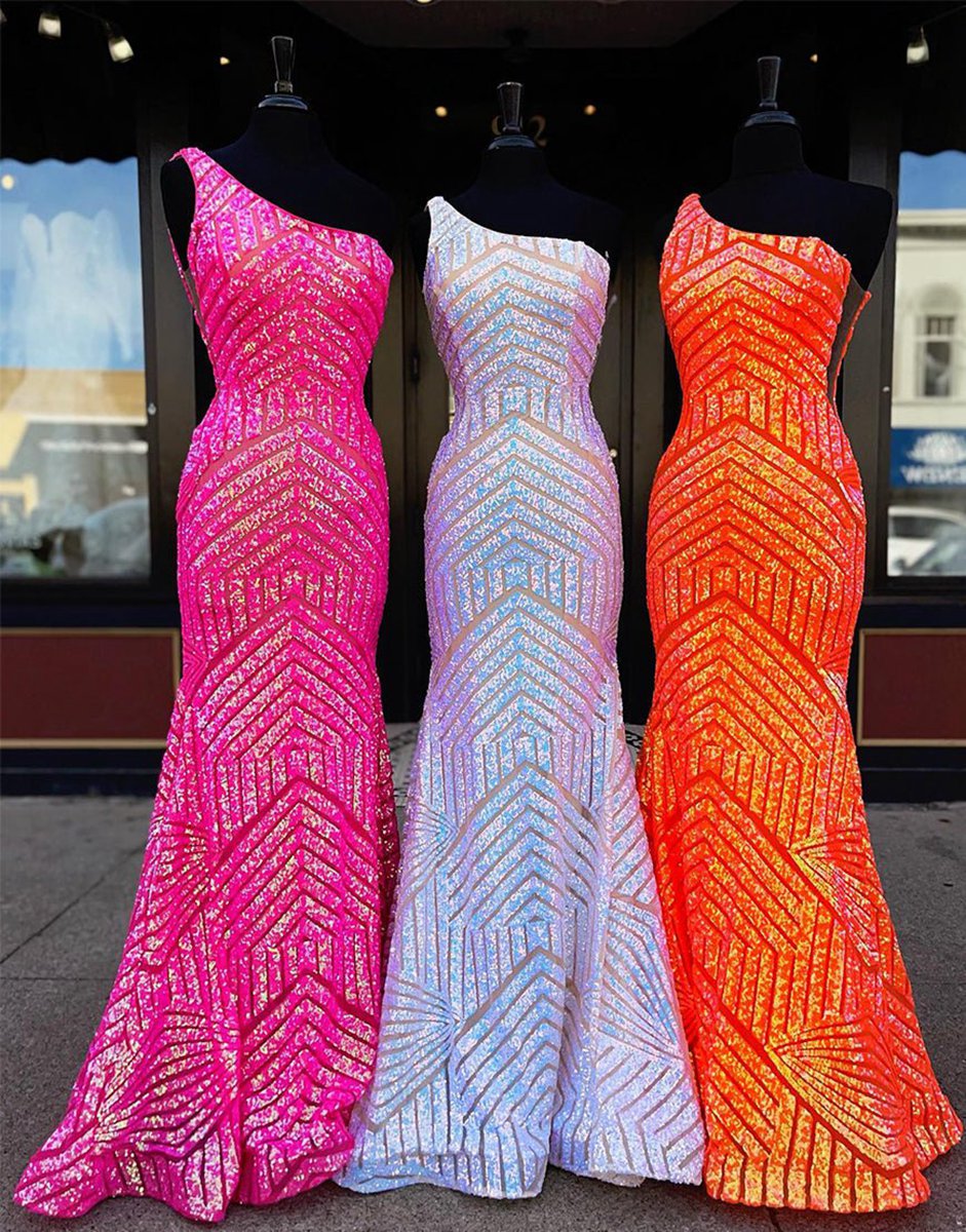 Mermaid Unique One Shoulder Sequins Prom Dresses