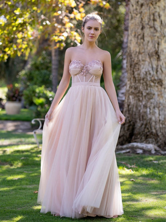 A-line Strapless Prom Dresses with Appliques