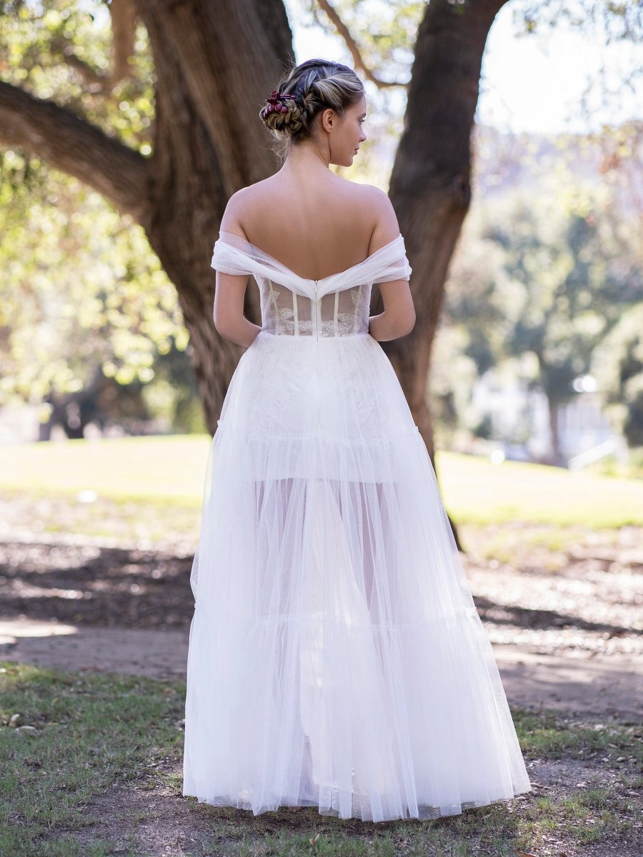 Off Shoulder A-line Tulle Prom Dresses