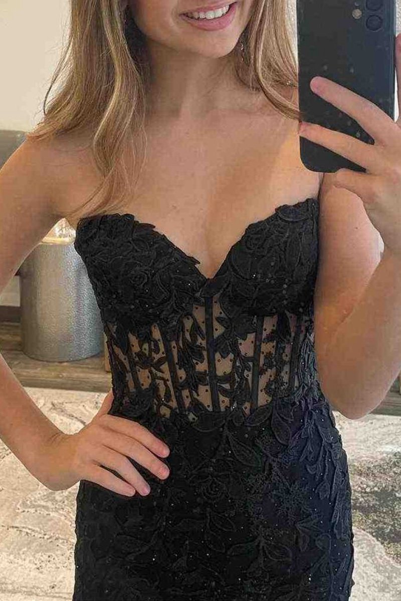 Mermaid Strapless Corset Lace Prom Dresses with Slit