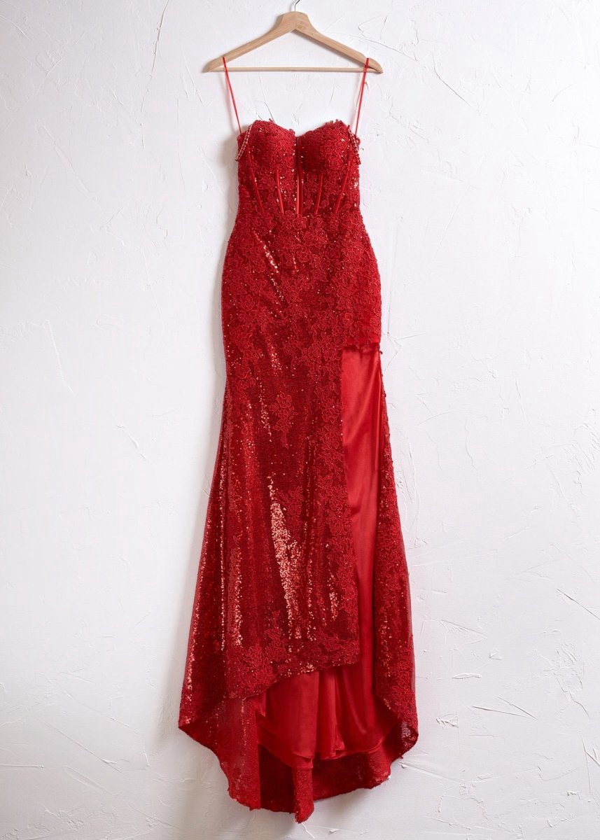 Mermaid Spaghetti Straps Appliques Prom Dresses with Slit