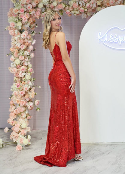 Mermaid Spaghetti Straps Appliques Prom Dresses with Slit