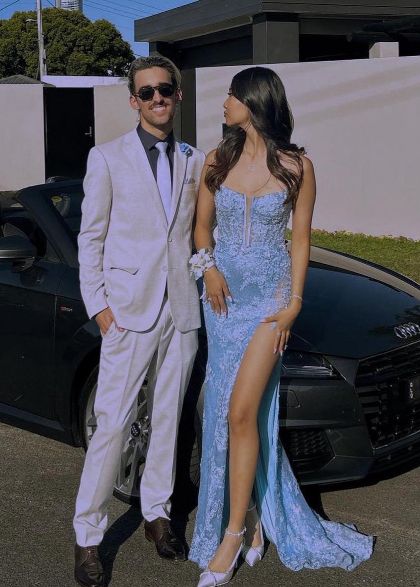 Mermaid Spaghetti Straps Appliques Prom Dresses with Slit