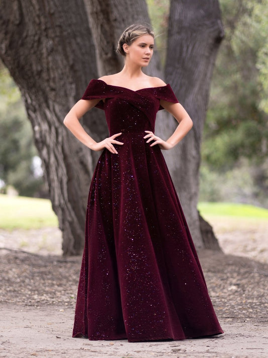 Bateau Neckline Velvet Floor Length Prom Dresses