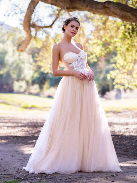 Corset Applique Floor Length Tulle Dresses