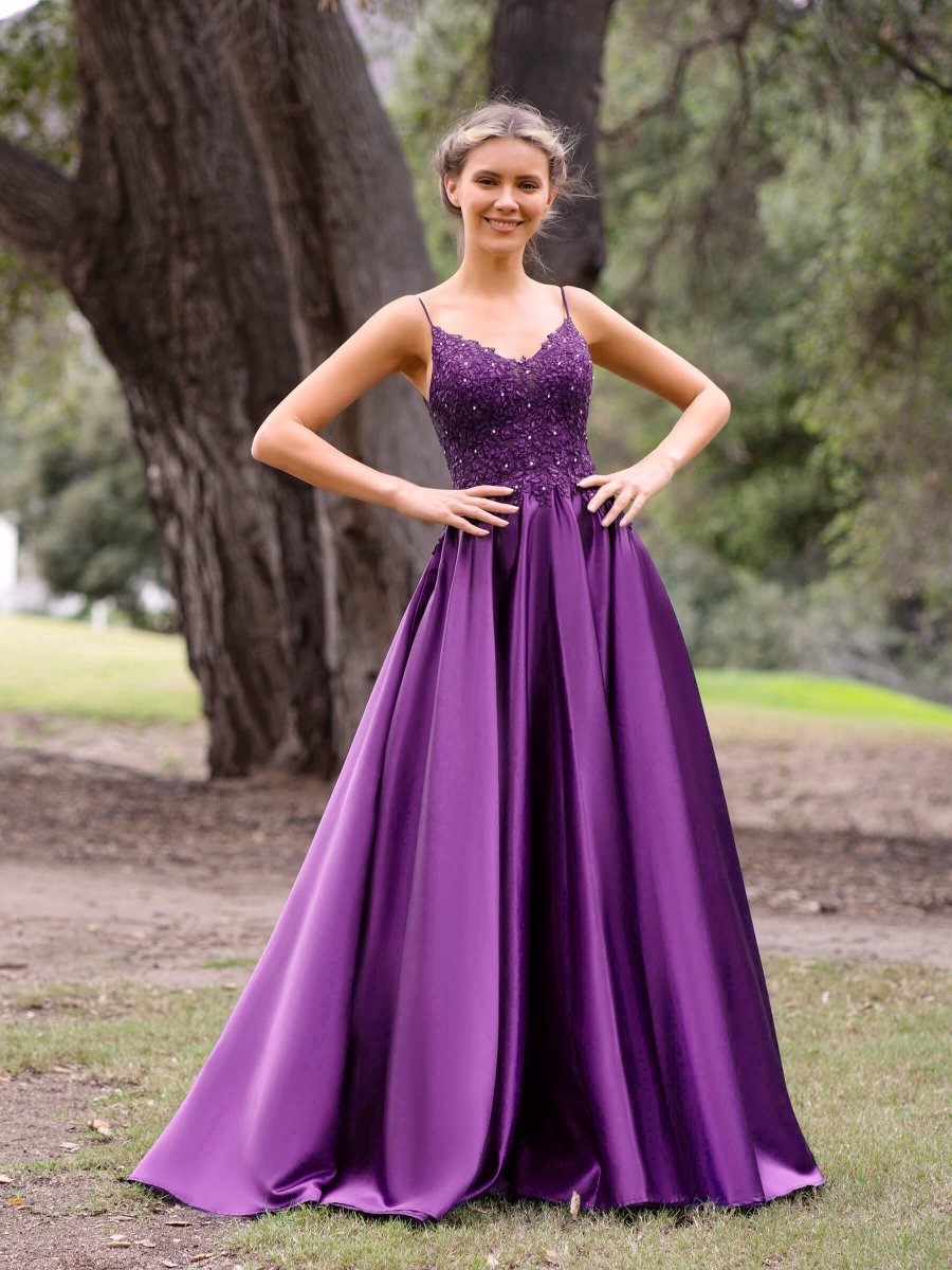 V-Neck Lace Stain A-line Floor-length Evening Dresses