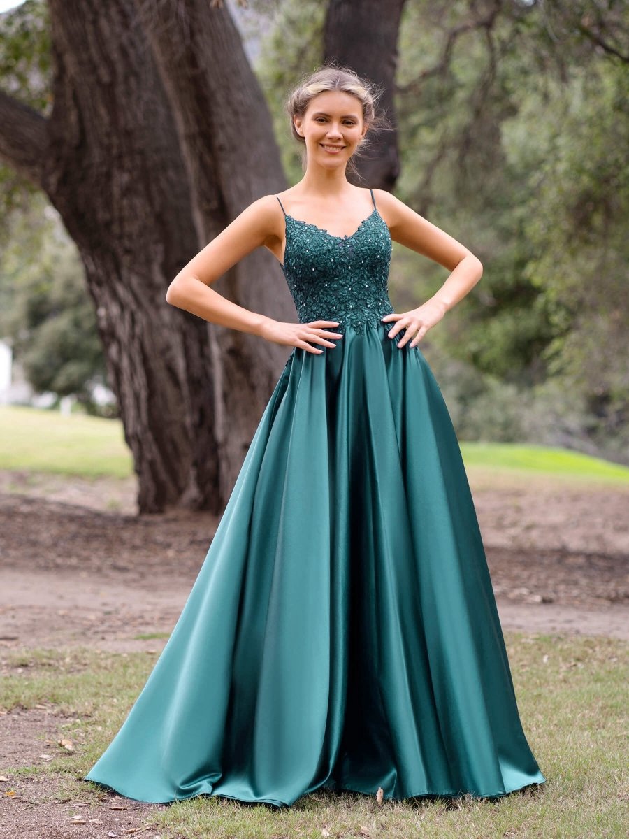 V-Neck Lace Stain A-line Floor-length Evening Dresses