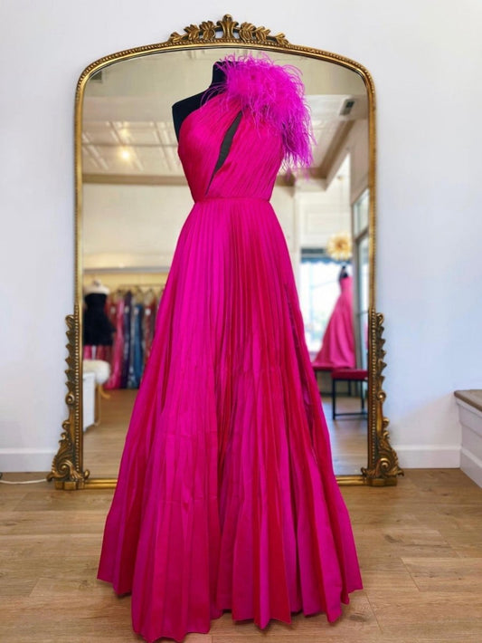 A-line Pleated One Shoulder Taffeta Prom Dresses