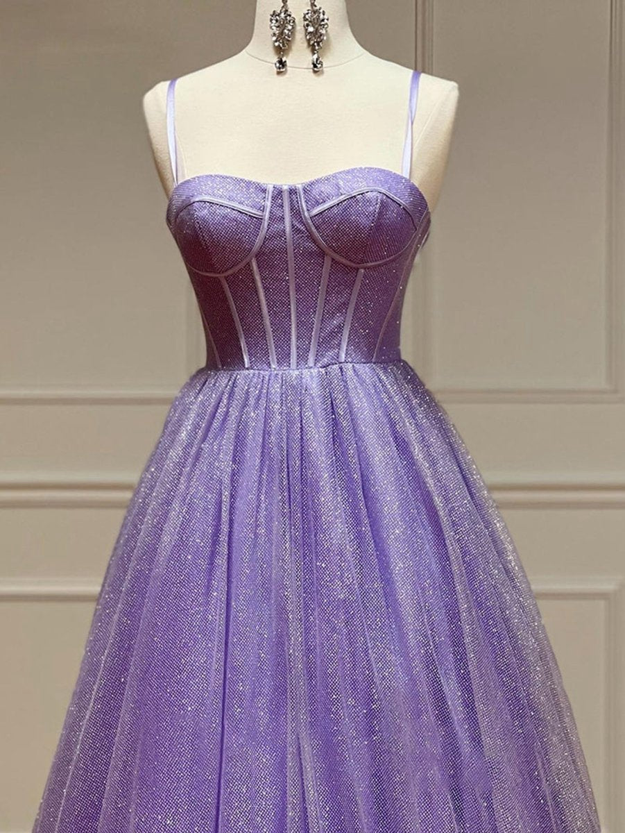 A-line Glitter Tulle Prom Dresses with Pockets