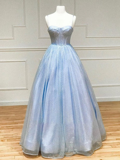 A-line Glitter Tulle Prom Dresses with Pockets