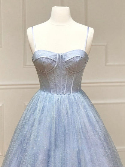A-line Glitter Tulle Prom Dresses with Pockets