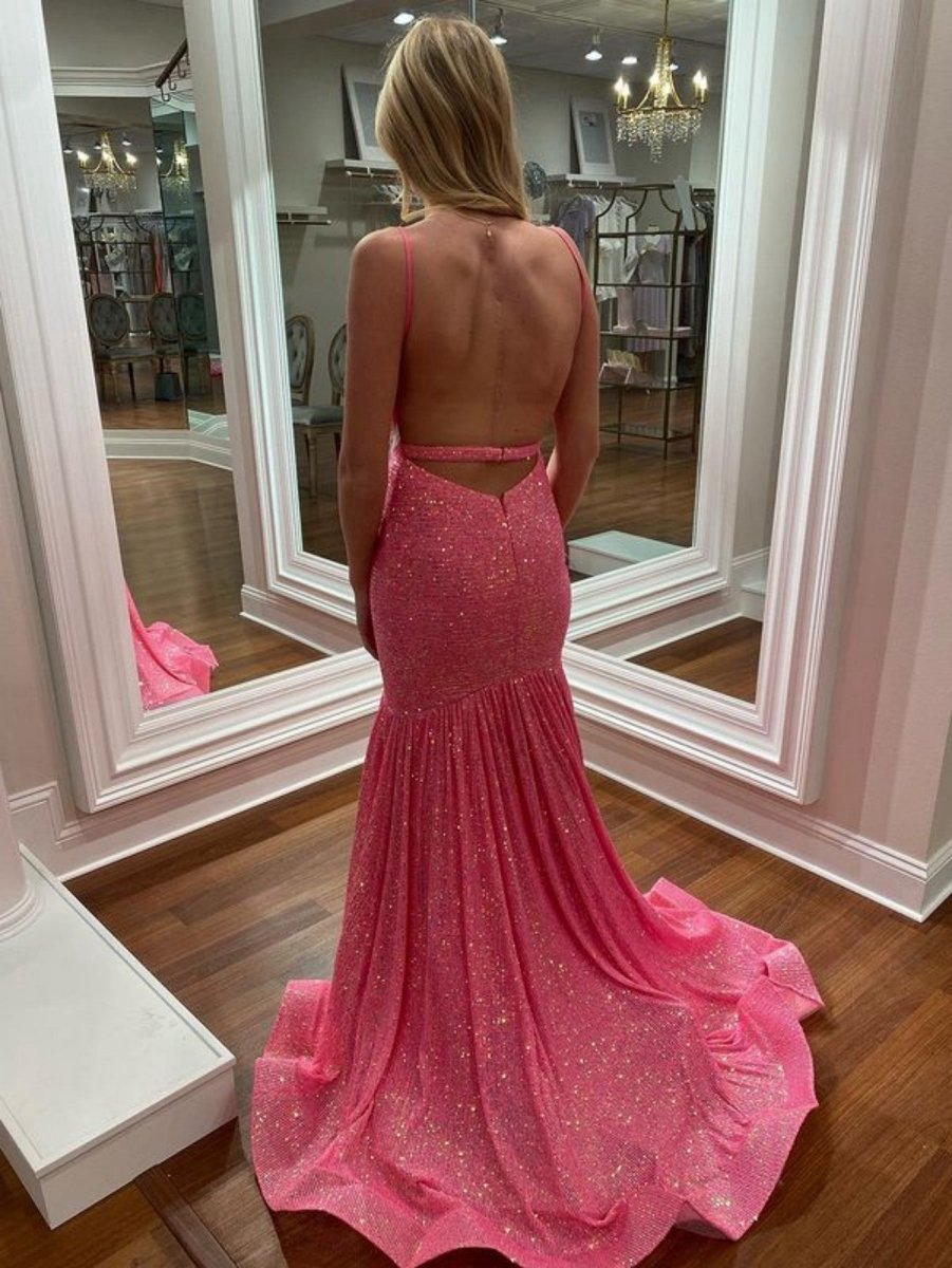 Mermaid V Neck Sequins Prom Dresses