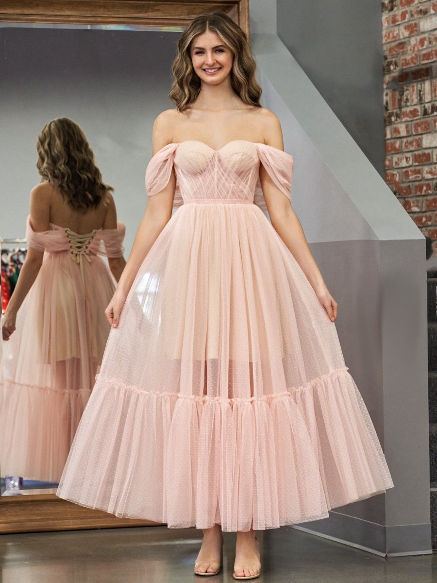 A-line Tulle Sweetheart Tea-Length Homecoming Dresses