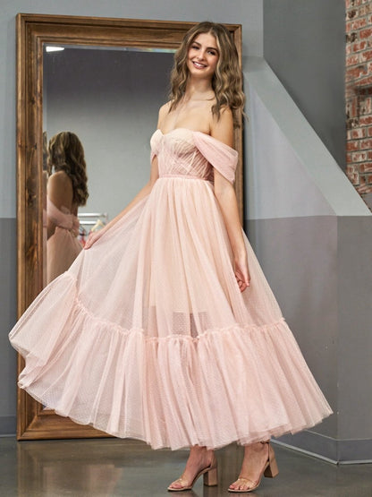 A-line Tulle Sweetheart Tea-Length Homecoming Dresses