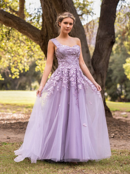 Sweet-Heart Tulle One Shoulder Floor Length Prom Dresses