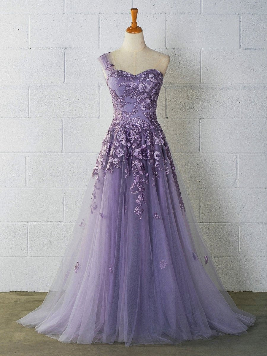 Sweet-Heart Tulle One Shoulder Floor Length Prom Dresses