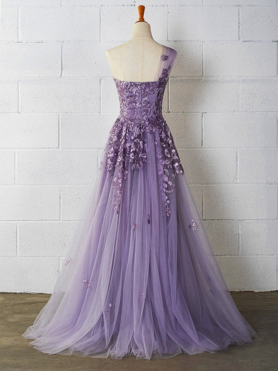 Sweet-Heart Tulle One Shoulder Floor Length Prom Dresses