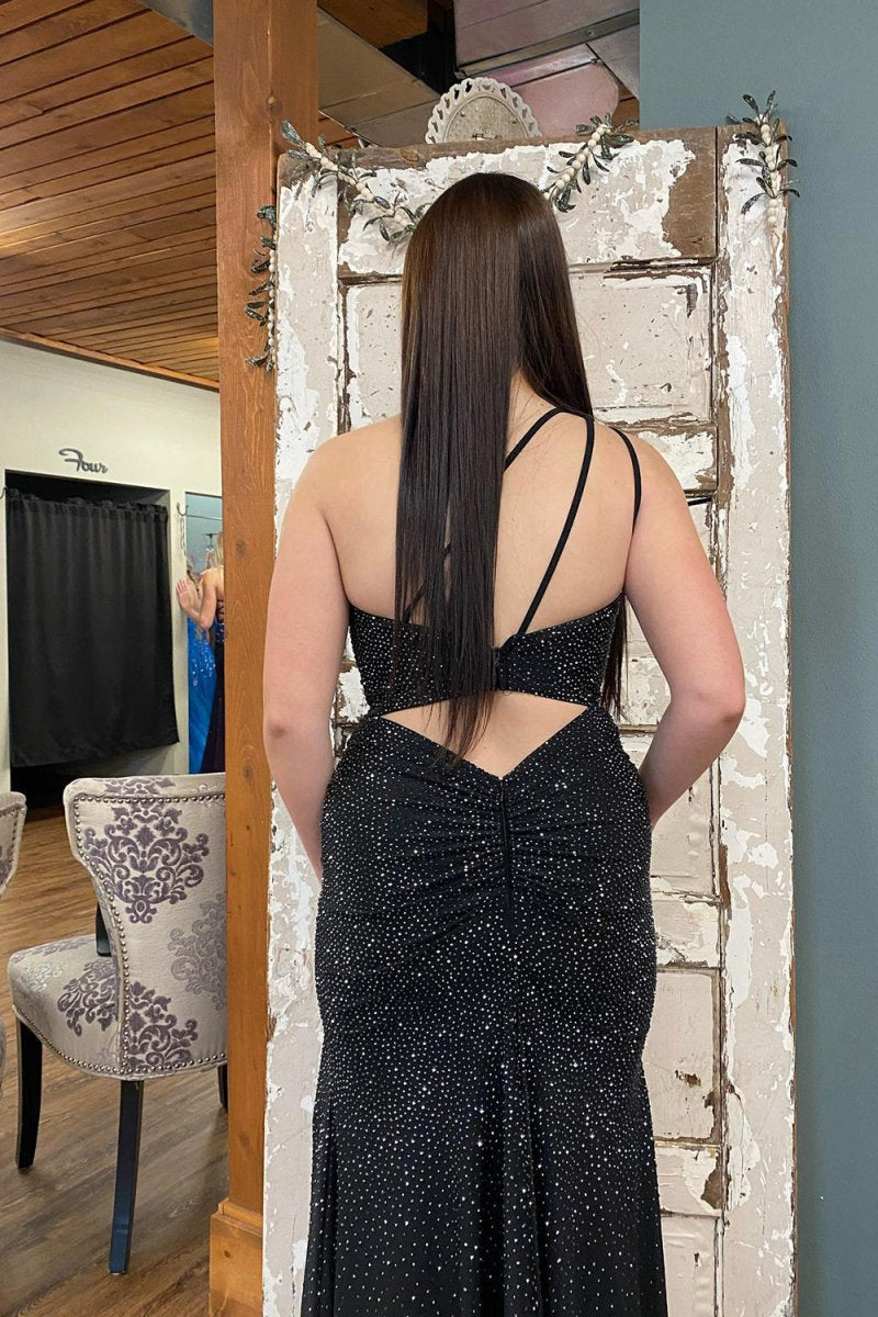 Mermaid One Shoulder Beaded Jersey Prom Dresses with Slit