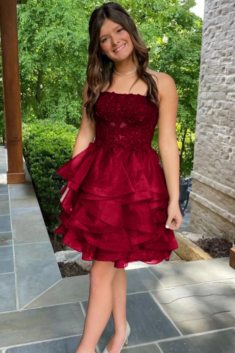 A-line Lace Appliques Organza Short Homecoming Dresses