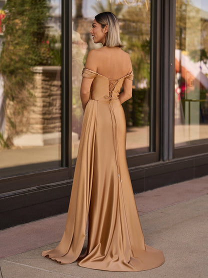 Mermaid Satin Long Prom Dresses with Slit