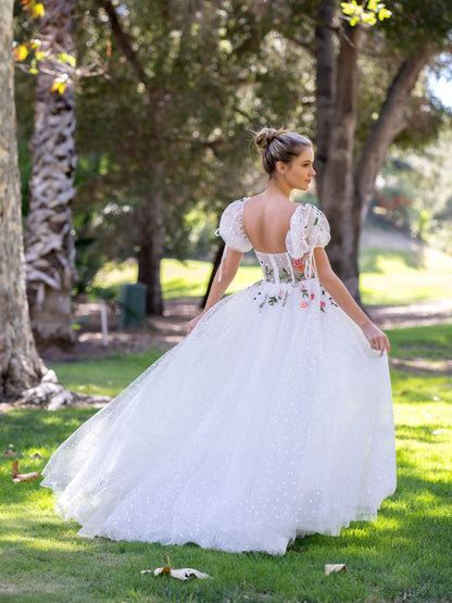 Corset EmbroideTulle Sweep Train Prom Dresses