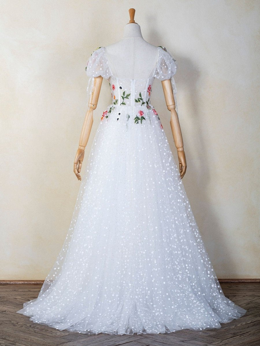 Corset EmbroideTulle Sweep Train Prom Dresses