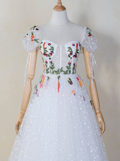 Corset EmbroideTulle Sweep Train Prom Dresses