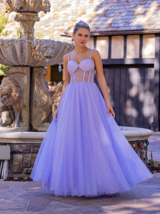 Spaghetti Straps Corset Floor Length Tulle Prom Dresses