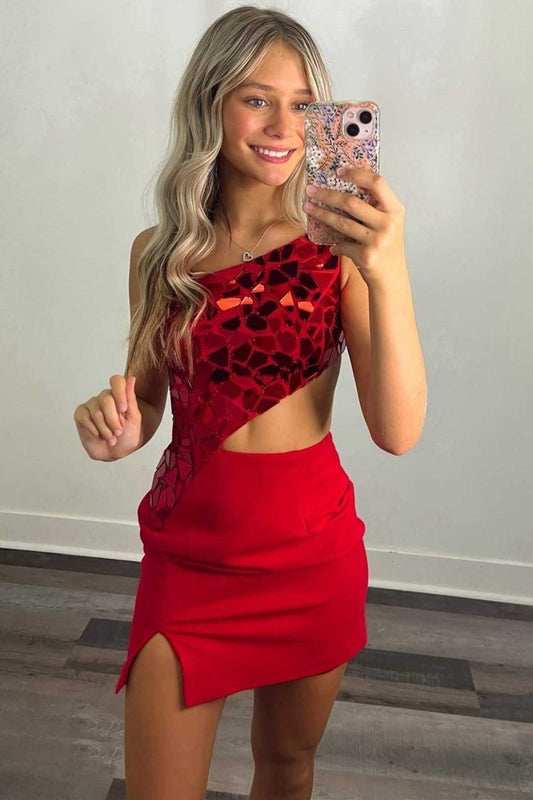 Sheath One Shoulder Homecoming Dresses with Slit