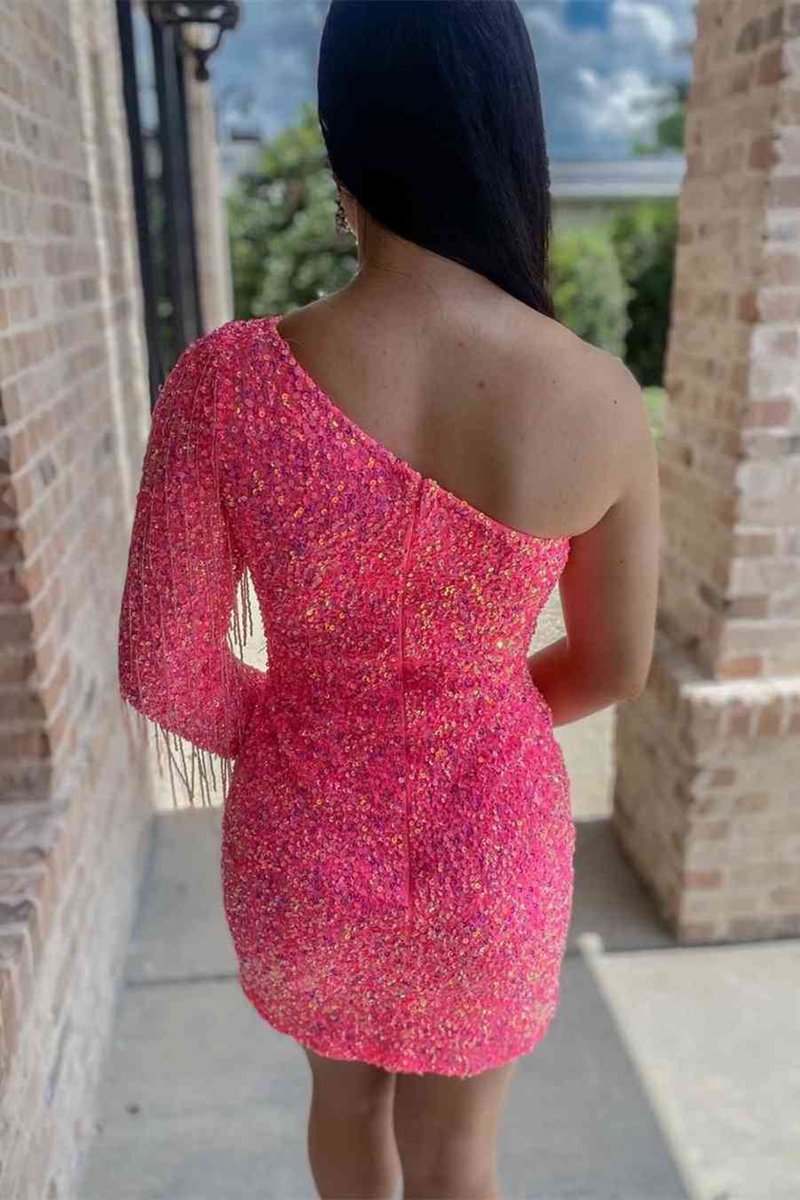 Sheath Long Sleeve Fringe Sequins Homecoming Dresses