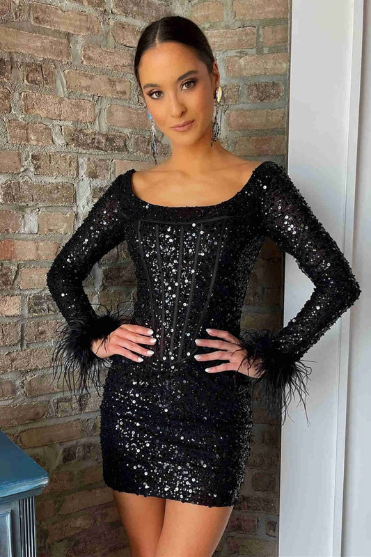 Sheath Sequins Homecoming Dresses with Long Sleeves