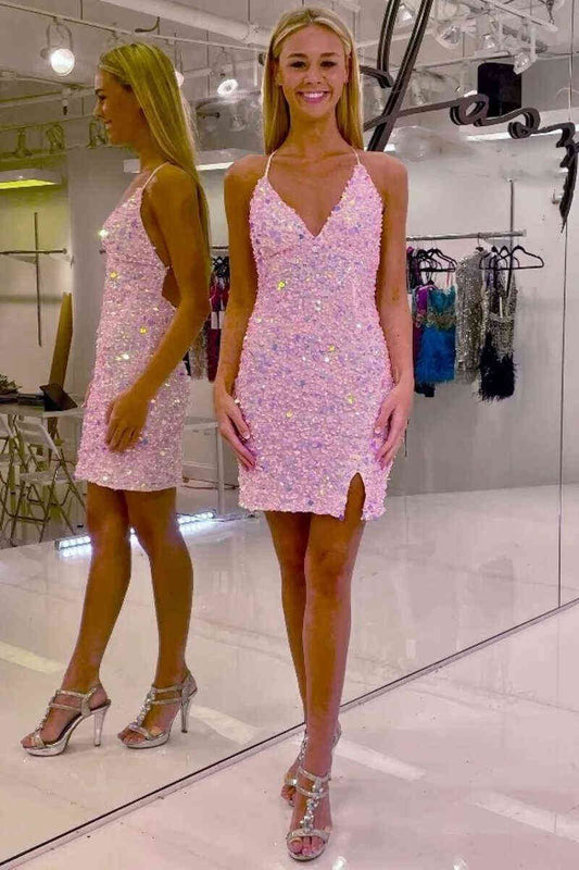 Sheath V-Neck Sequins Homecoming Dresses