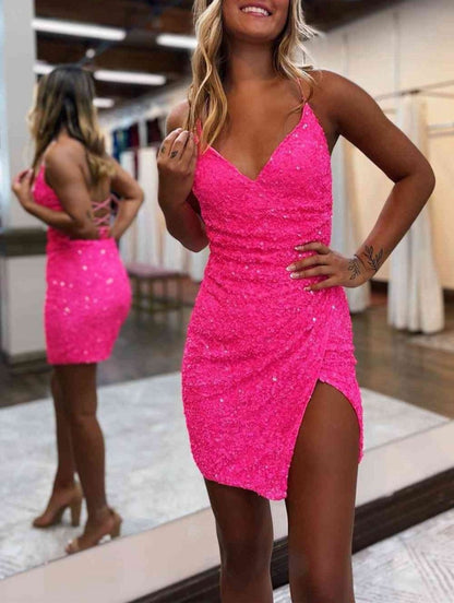 Bodycon V-Neck Sequined Homecoming Dresses