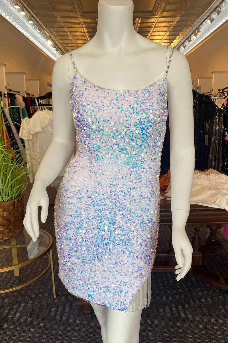 Bodycon Spaghetti Straps Sequins Homecoming Dresses with Tassel