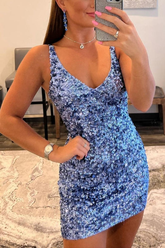Open Back Sequins Tight Homecoming Dresses