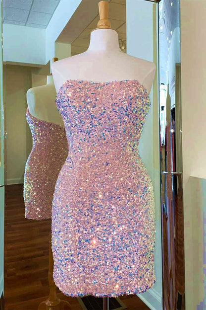 Fitted Strapless Sequined Mini Homecoming Dresses