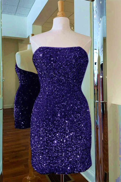 Fitted Strapless Sequined Mini Homecoming Dresses