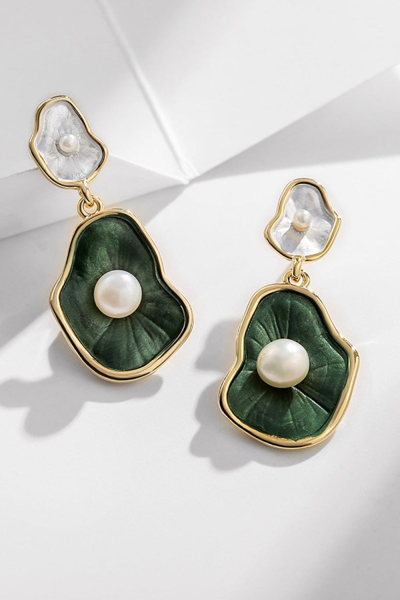 Lotus Leaf Pearl Earrings