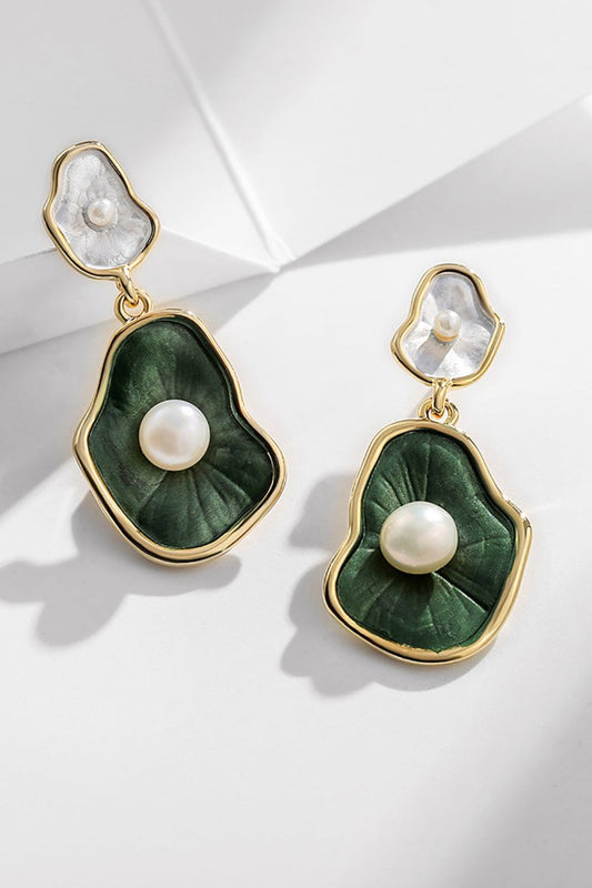 Lotus Leaf Pearl Earrings