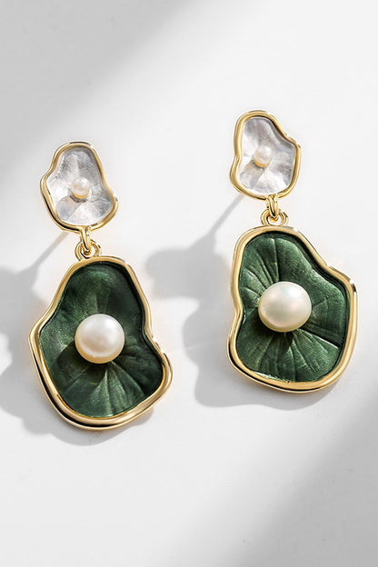 Lotus Leaf Pearl Earrings