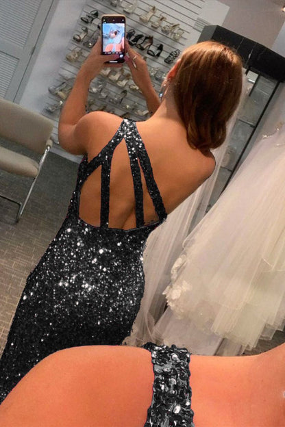 Glitter Sequins Long Prom Dresses with Slit