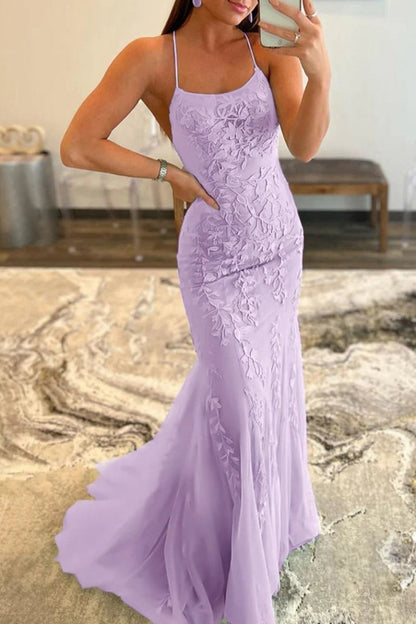 Mermaid Spaghetti Straps Lace Prom Dresses