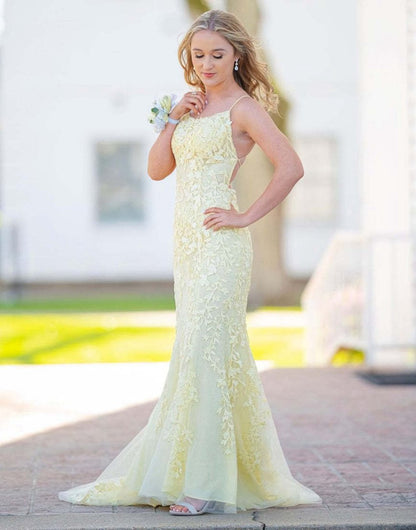 Mermaid Spaghetti Straps Lace Prom Dresses
