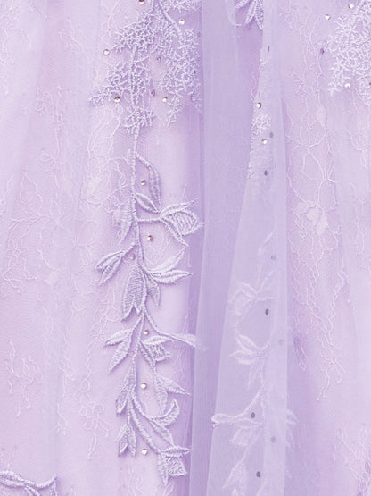 A-line Sweetheart Lace Tulle Prom Dresses with Slit