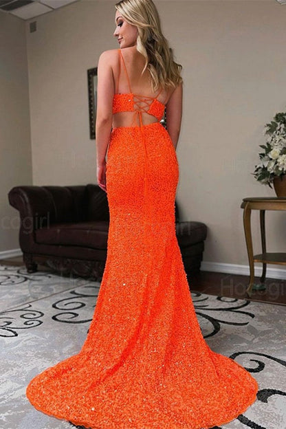 Two Piece Mermaid Sequins Prom Dresses with Slit