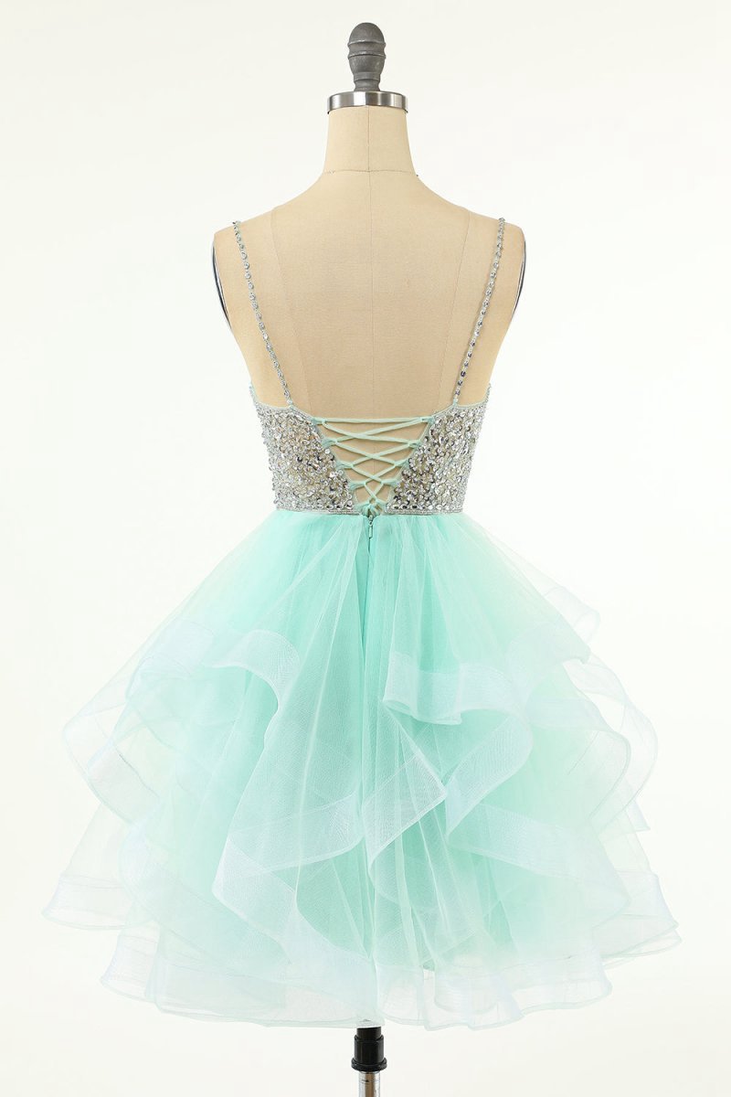 A-line V Neck Tulle Homecoming Dresses