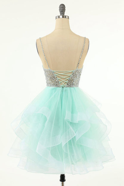 A-line V Neck Tulle Homecoming Dresses